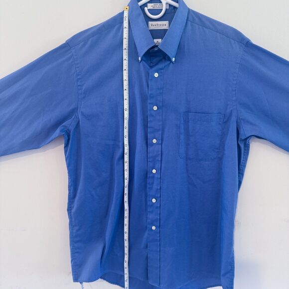 Van Heusen Mens Collared Button Down Long- Sleeve Shirt Blue Large - 16 34/35 - Picture 5 of 11